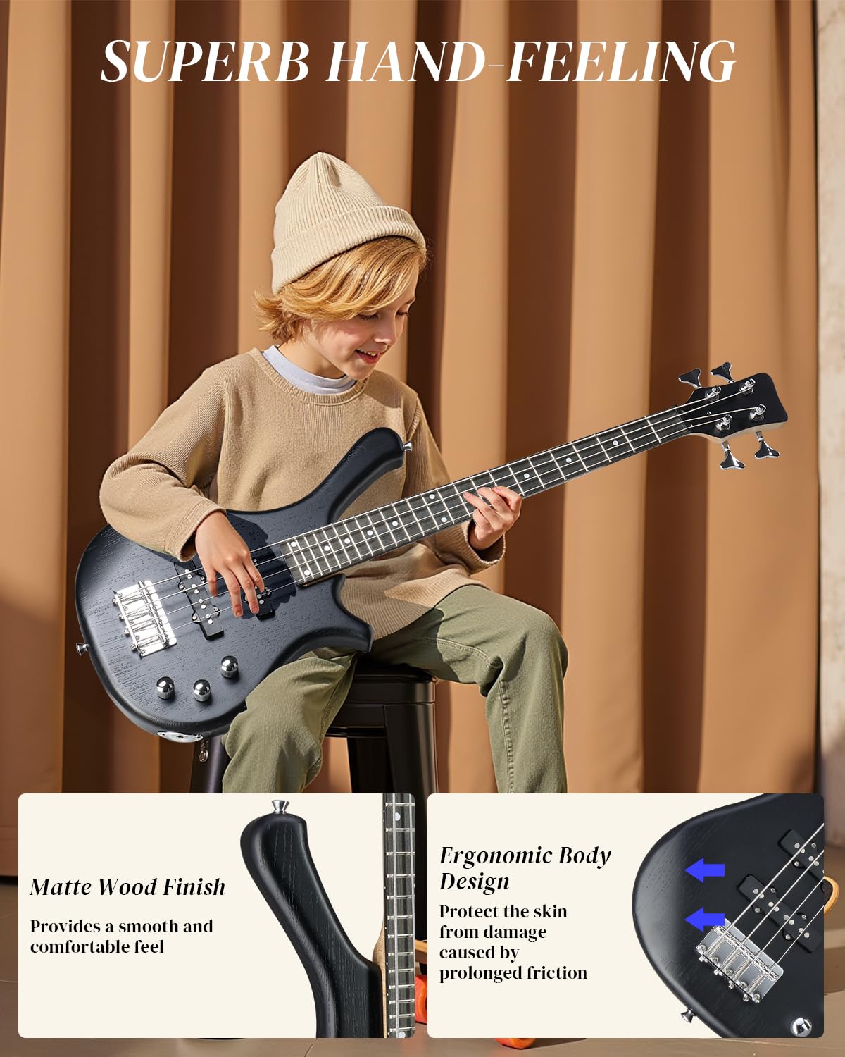 Ktaxon 36 Inch Bass Guitar 4 String Electric Bass Guitar with Dual Connectivity & Portable Power 15W Amp, Excellent Tone, Exquisite Craftsmanship and Ergonomic Body Design for Beginner(Black)