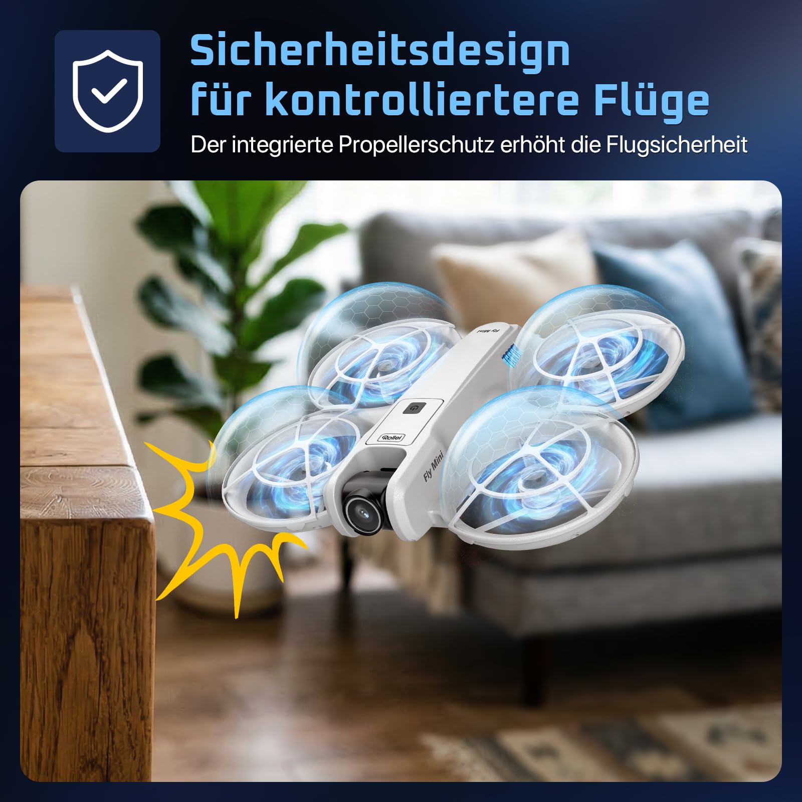 Rollei Fly Mini Drohne mit 720P Kamera RC Drone Quadrocopter mit Headless Modus 360° Drehung Steuerung per Fernbedienung und APP Unter 250 g für Einsteiger und Hobbyanwender Drohne-Drone-Quadrocopter