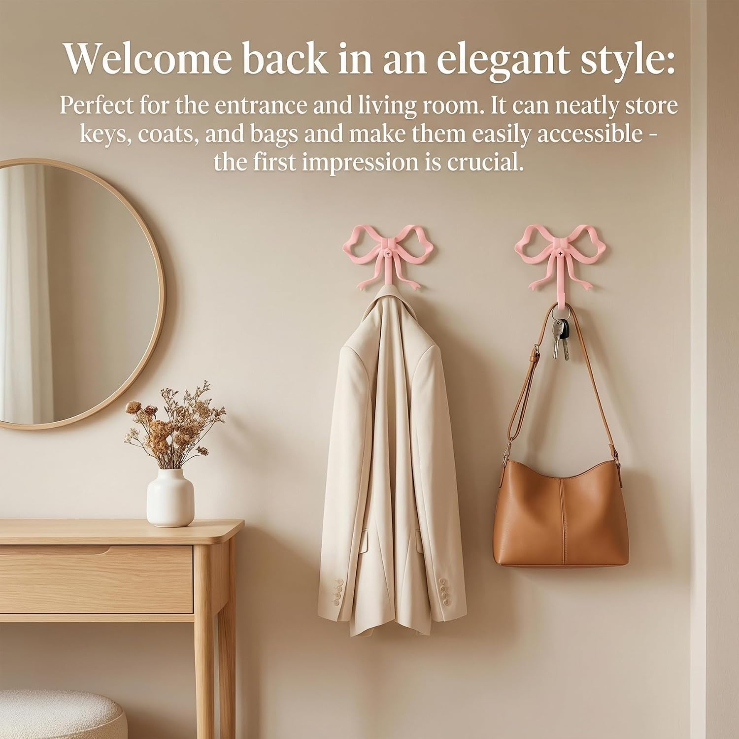 2Pack Pink Bow Hanger - Bow Hooks for Wall Pink, Aesthetic Coquette Room Decor, Cute Decorative Wall Hooks for Hanging, Knot Door Hanger for Hanging Hats Towels Coats, Bathroom Living Room Home Decor