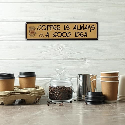 Miniatura 4 de Decoración de café, letrero de lata de metal retro, Coffee is Always A Good Idea, decoración rústica de granja para el hogar, arte de pared de