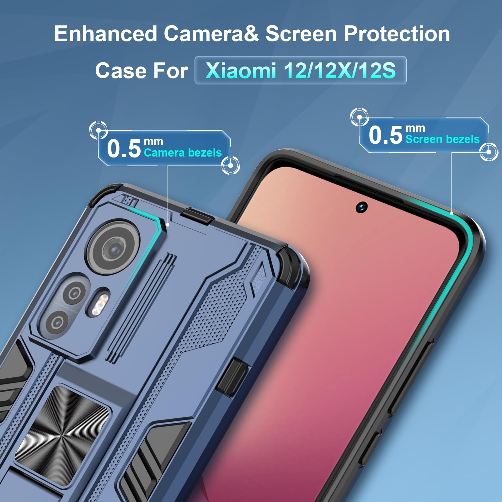 Funda para Xiaomi Redmi Note 15 Pro 5G, Carcasa Antigolpes con Soporte anular metálico, Case Protectora de Grado Militar, Azul — view 661