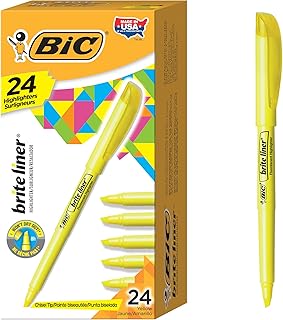BIC Brite Liner Highlighter, Chisel Tip, Yellow, 24-Count, Chisel Tip for Broad Highlighting or Fine Underlining