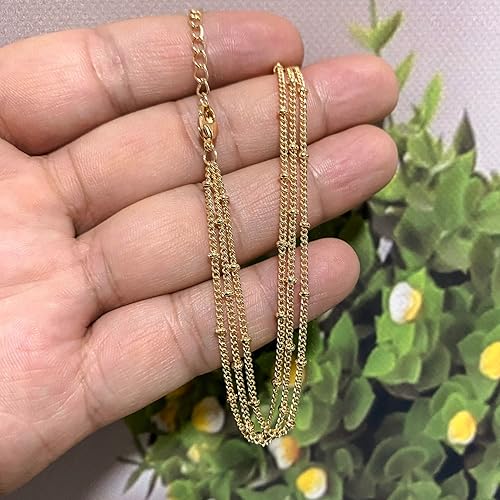 Miniatura 4 de Pulsera de cadena de elegante oro para mujer, pulseras de cadena individual o en capas, con eslabón de dije de corazón, karma, triángulo, perlas y