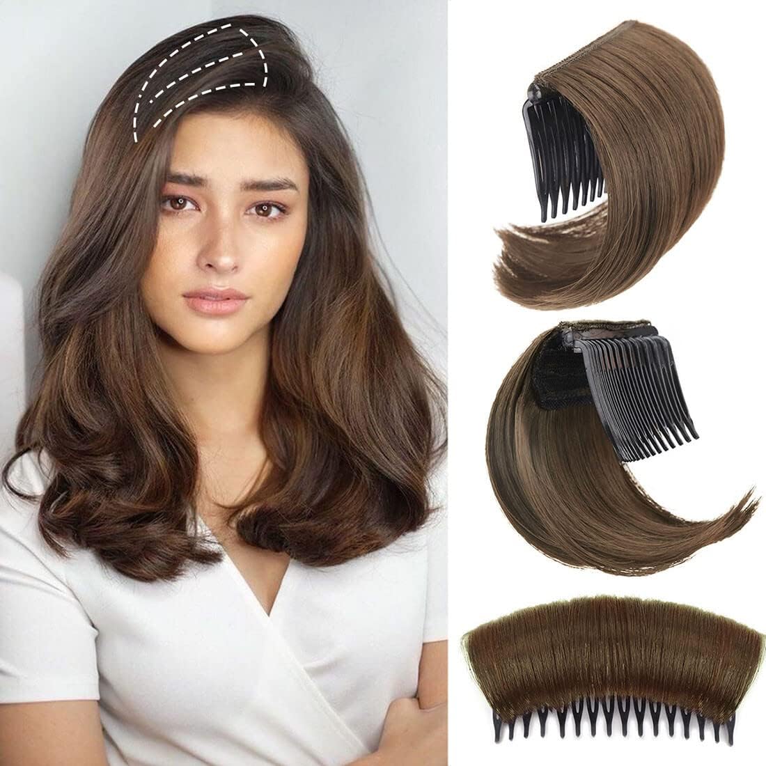 LesafeVSnythetic Head Forehead Supported Hairpiece With Combs Super Thick Hair Top Extension (Black)