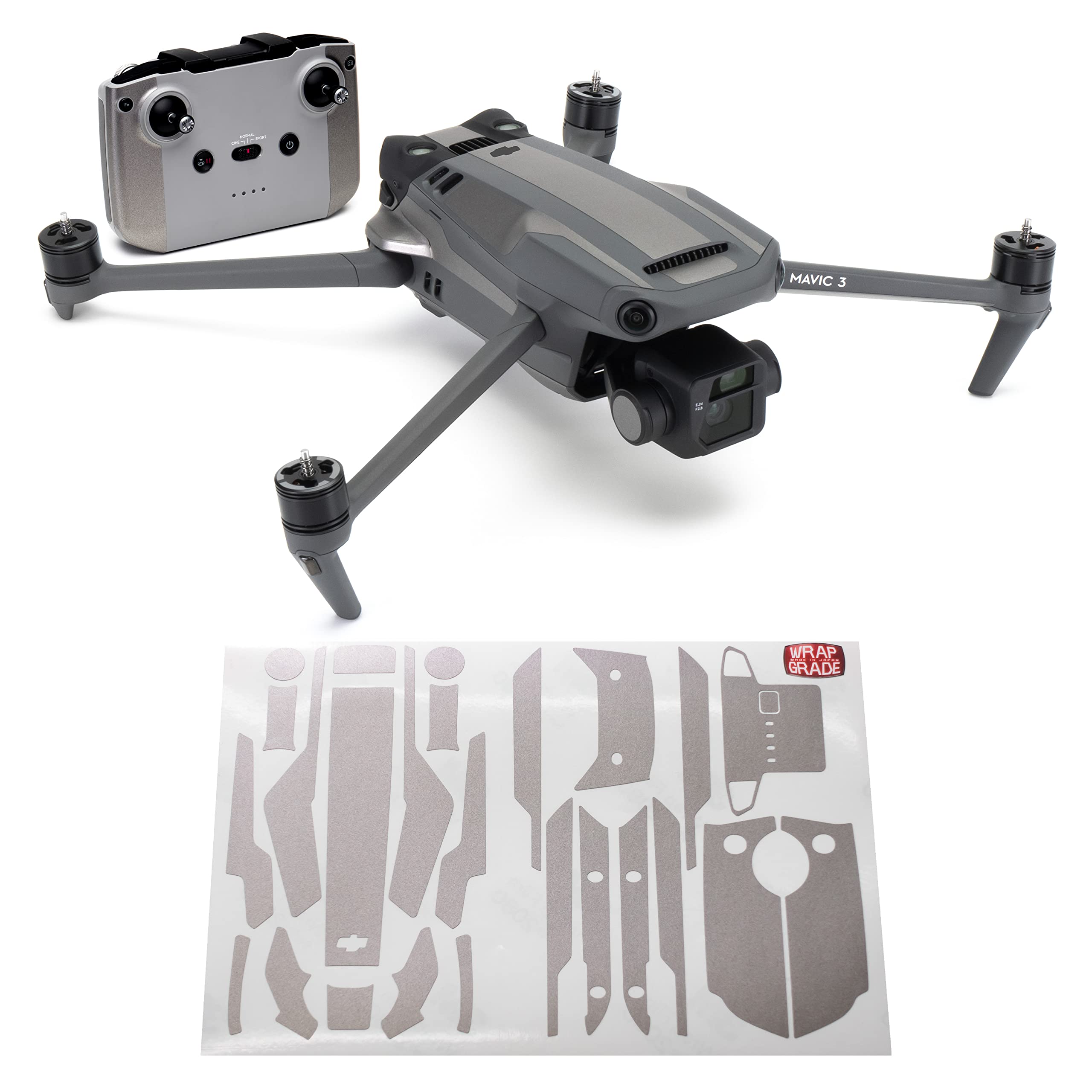 WRAPGRADE Partial Skin Stickers for DJI Mavic 3 / Mavic 3 Classic Accent Color (Titanium)
