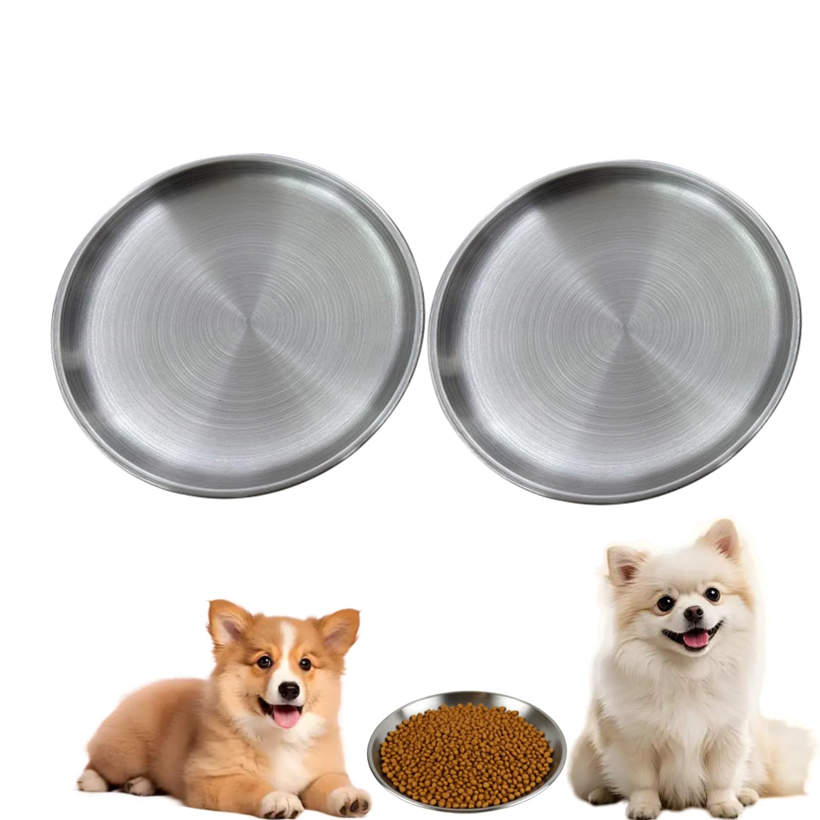 2PCS Stai/nless Ste/el Cat Bowls with Non-Slip Silicone,Wide Shallow Cat Fo/od & Water Dishes for Indoor Cats,Easy Clean Cat Feeding Dishes for Wet,Easy to Clean Indoor Feeding Flat Plates for Cat