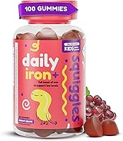 Vista 1 de Squiggles Kids Daily Iron+ Gummies - Chewable Supplement with Iron, Multivitamin for Children, Low Sugar, Vegan, Toddler Gummies, Yummy Grape Flavor