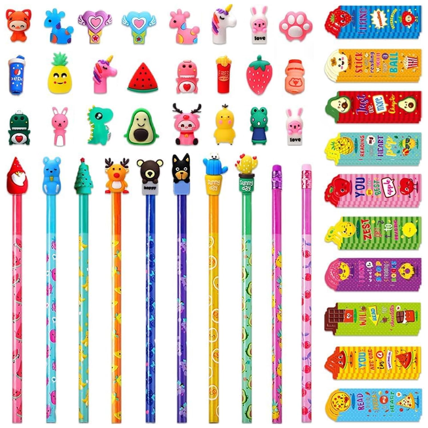 ALUNME 92 scented pencils with pencil overloads and scented bookmarks for children, students and school supplies including 30 (92 pcs fruit sn