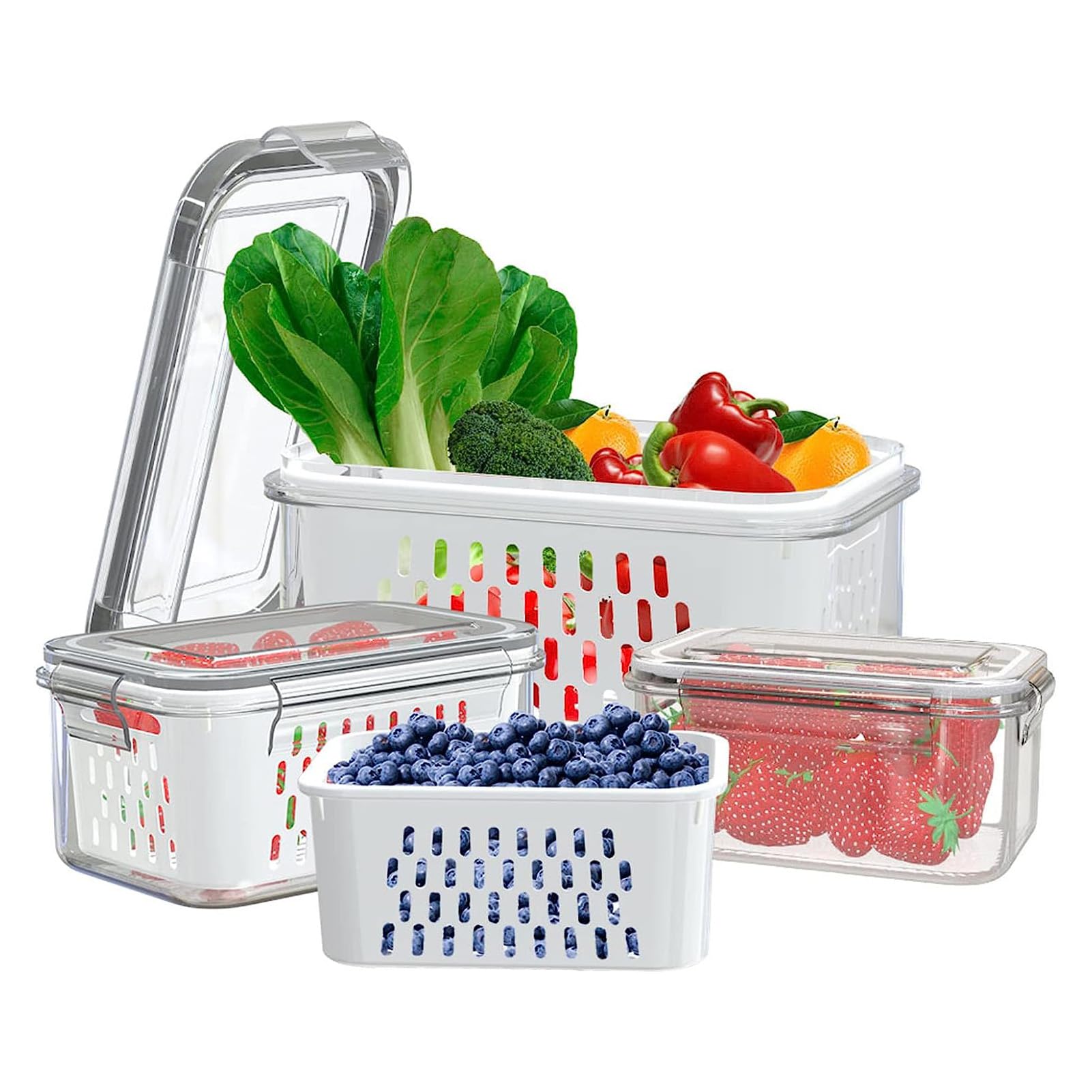 YHOME Fruit Storage Containers for Fridge， 3Pack Fridge Organizers and Storage With Strainer，Vegetable Fruit Container Refrigerator Organizer Bins Keep Fresher