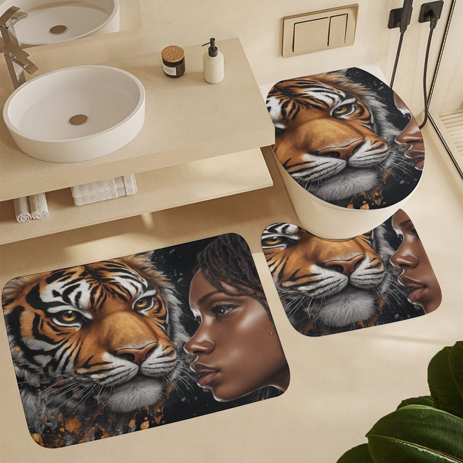 BANLV Tenda da Bagno in Tessuto per Tende da Doccia africane Sorelle Set di Tende da Bagno Nere Americane da Donna per Ragazze Tappetino da Bagno Antiscivolo Tappetino per WC