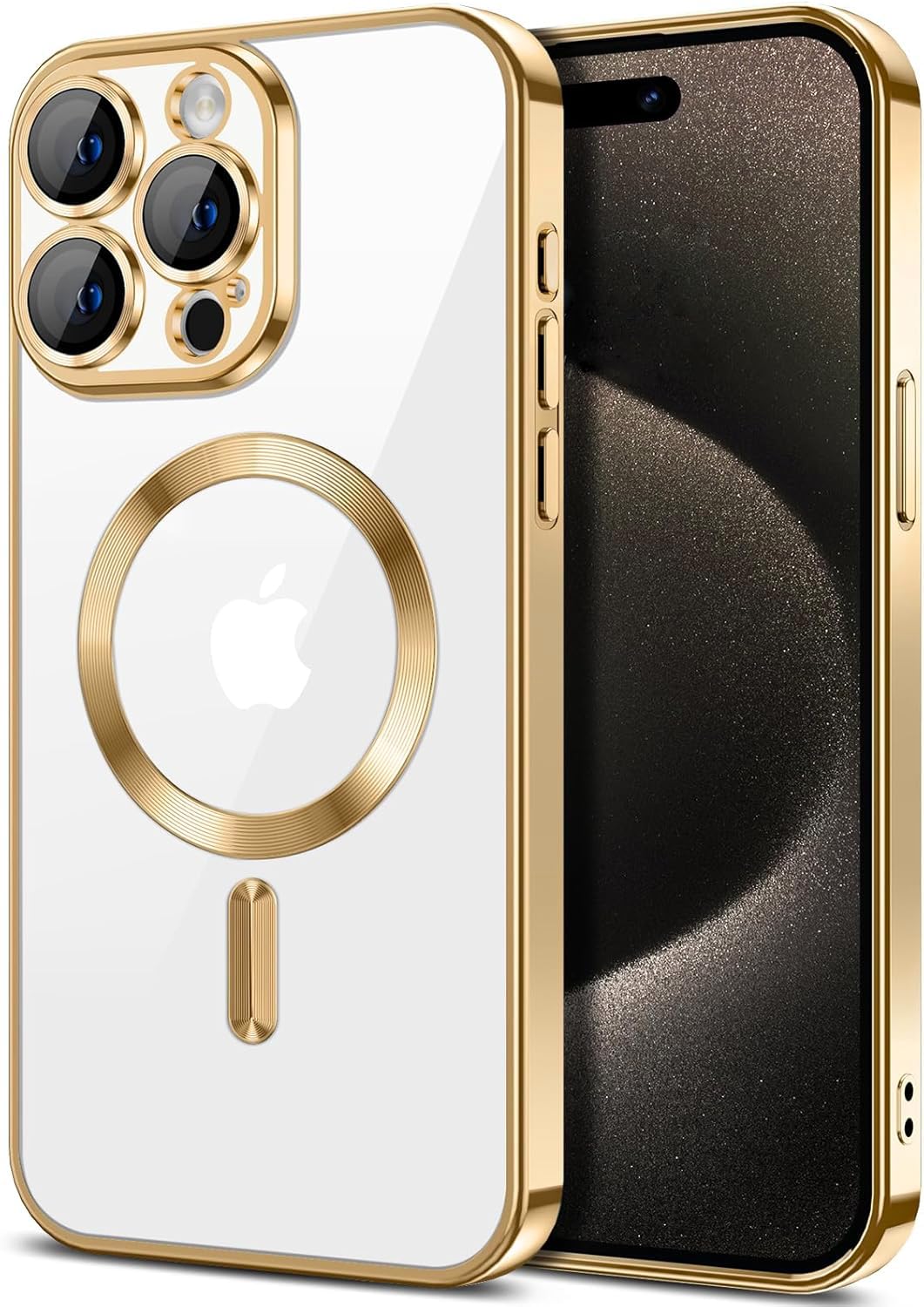 COVRELLA Gold Hülle für iPhone 15 Pro Max Magnetisch & Weich - für iPhone 15 Pro Max Clear Case mit Kameraschutz & Linsenschutzglas - Kompatibel mit MagSafe