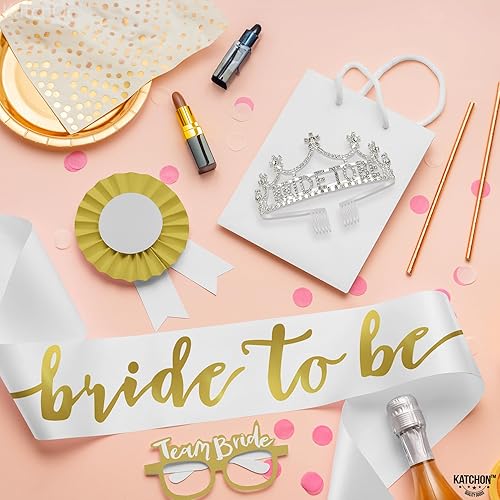 Miniatura 3 de KatchOn, Banda dorada para la novia y la novia – Paquete de 2 | Decoraciones de despedida de soltera | Tiara y banda de novia | Banda y corona de