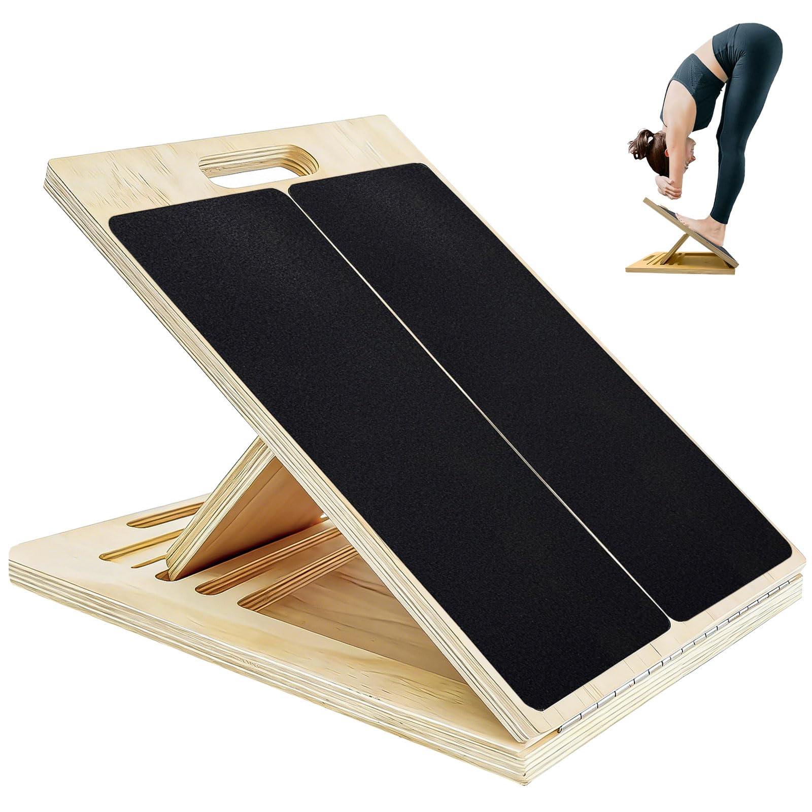 Slant Board, Adjustable Wooden Stretch Board, Mobility Calf Stretch Board Non-Slip Balance Board for Calf Muscles, Knees, Heel, Ankle Stretching