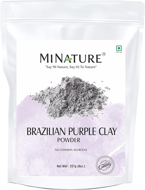 Brazilian Purple Clay by mi nature | For Younger looking skin , Detoxifying Skin | 227g( 8 oz) ( 0.5 lb) | Facial Cleansing mask | Use to make Masks, Creams, Scrubs, Bath Bombs, Body Wash and Soaps