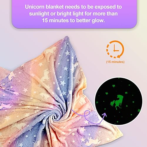 Miniatura 22 de TEHALK Manta personalizada de unicornio para niñas, que brilla en la oscuridad, manta para niños, 30 x 40 pulgadas, rosa Unicornio 3