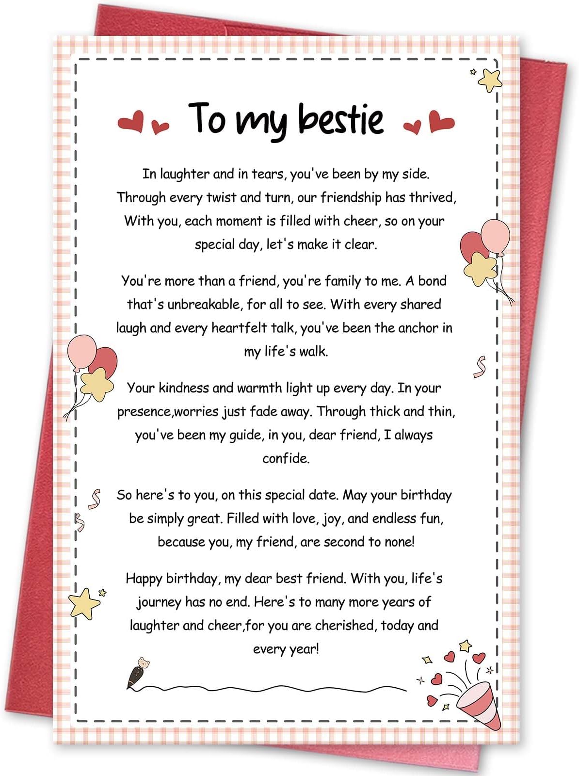 Best Friend Birthday Card for Woman Her, Poem Birthday Card for Best friend, Happy Birthday Card Gift for Bestie BFF