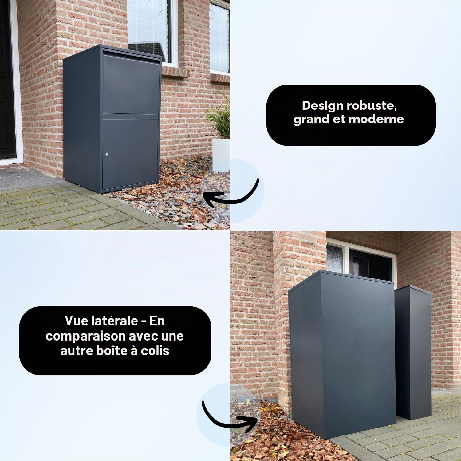 Plus Grande Boîte à Colis – Boîte aux Lettres Colis – Anthracite – Pose Libre ou Fixation au Sol – 105,5 x 60 x 60 cm – Colis Jusqu’à 52 x 55 x 40,7 cm – Tapis Amortisseur Offert - ParcelXL®