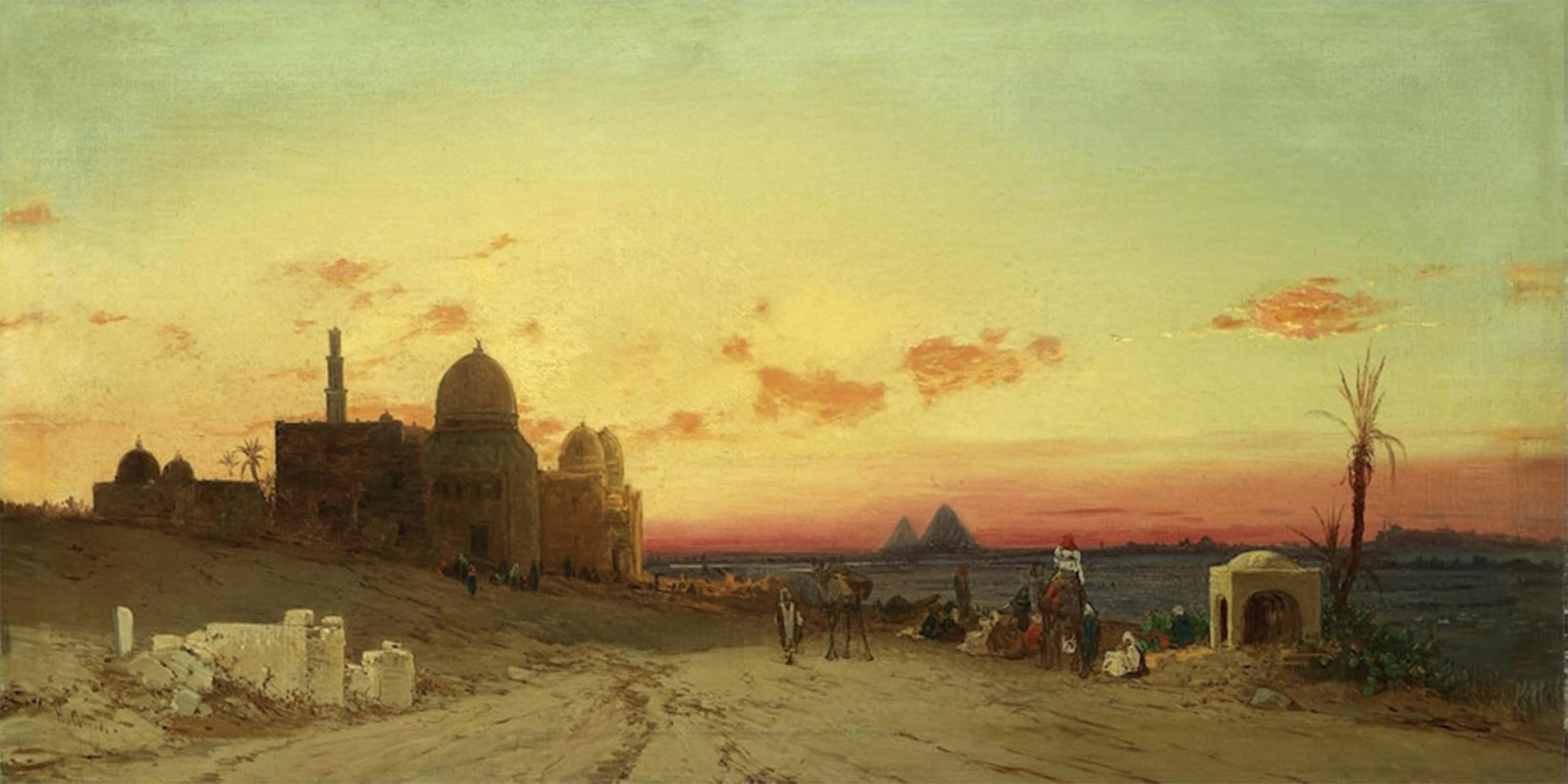 POSTERIIk Vintage Classic Picture Landscape Artwork Una Vista Tomba Dei Califfi Con Le Piramidi Di Giza Al Di Là by Hermann David Solomon Corrodi Portrait Canvas Painting for Office Home Decor 60x90cm