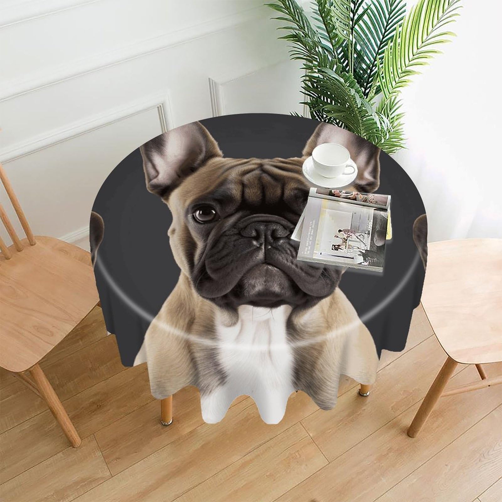 FodPand French Bulldog Round Tablecloth - 60 Inch Premium Polyester Table Cloth, Fashion Wrinkle Resistant Decorative Table Cover for Dining Kitchen Party Buffet Tables