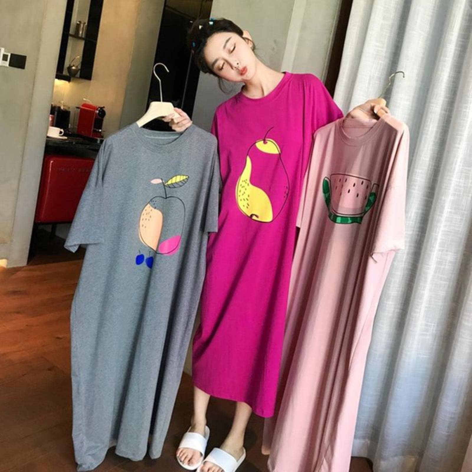 Camicia da Notte Oversized Summer Skin Skin Femmina Pigiama dei Cartoni Animati Casual A Maniche Corte Pigiama Sottile Pigiama Plus Size Nightdress