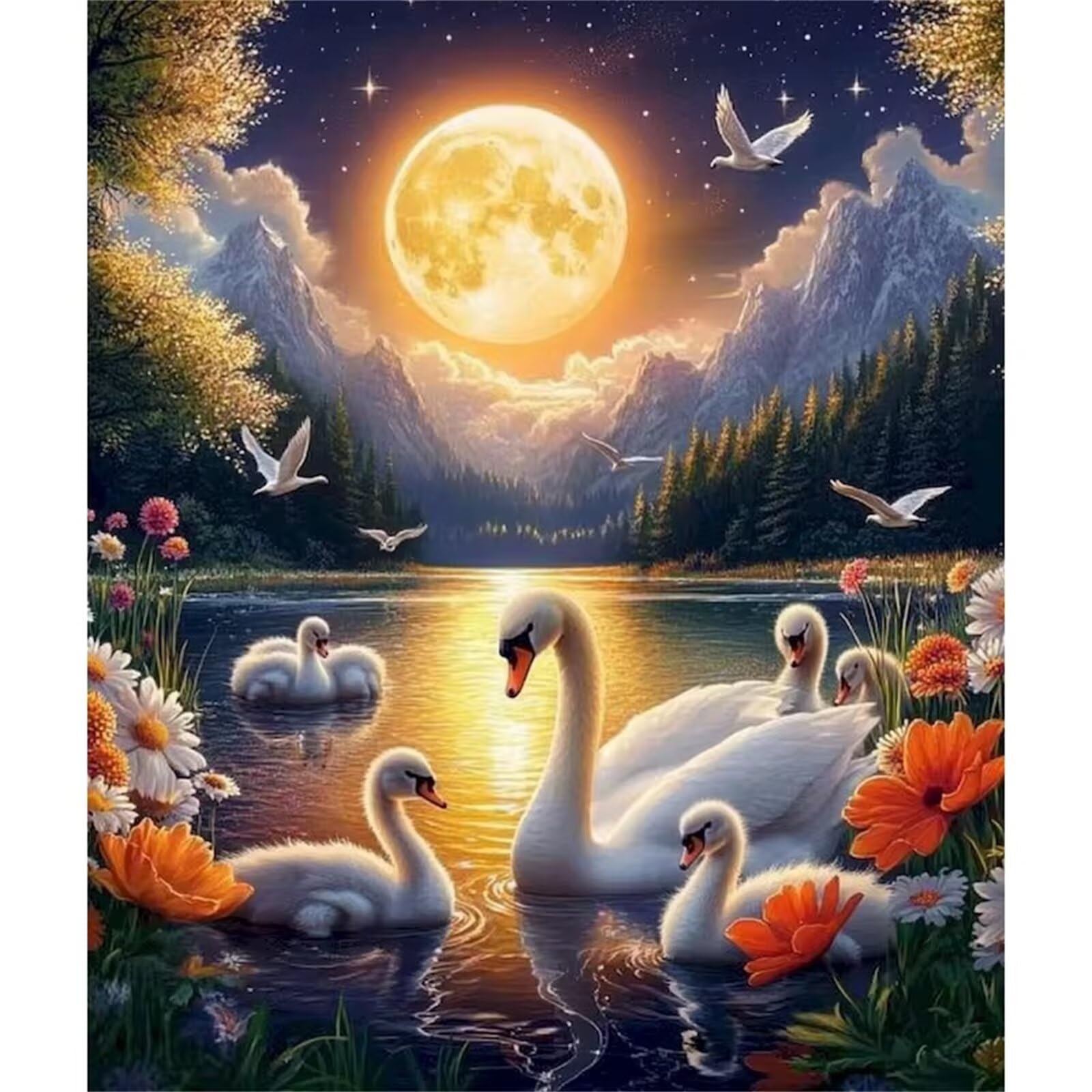 Łabędzie Moonlight Lake Puzzle 1500 sztuk,Puzzle DIY dla dorosłych,Klasyczna łamigłówka dla dorosłych Kreatywna rozrywka, wymagające gry