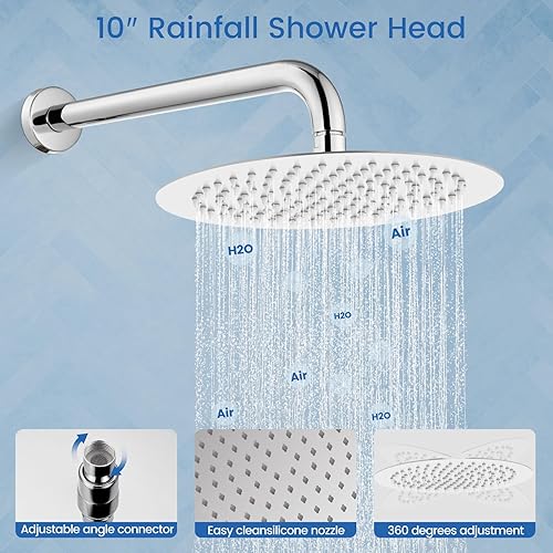 Miniatura 49 de Airuida Juego de sistema de ducha redondo con boquilla de bañera, montaje en pared, juego de grifo de ducha de lluvia de 3 funciones, 2 funciones
