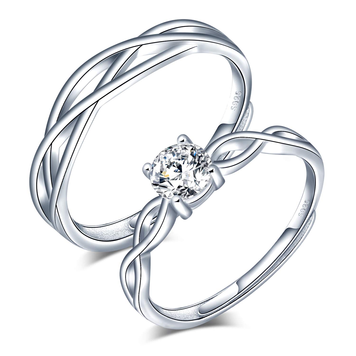 CPSLOVEAnillo de plata 925 para pareja, anillos de bodas de diamantes de flores, tamaño ajustable, Anillo de compromiso