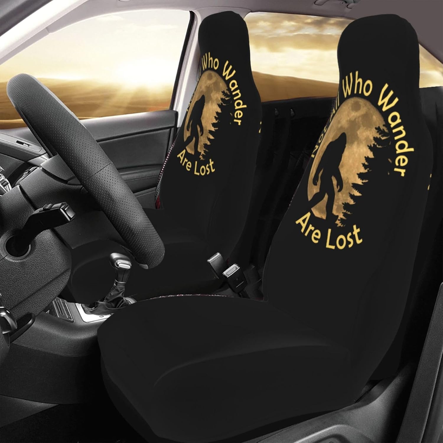 Not All Who Wander are Lost Bigfoot Auto Seat Covers - Print Car Seat Protector for Car, SUV, Truck, and Sedan - Full-Back Protection for Front Seats