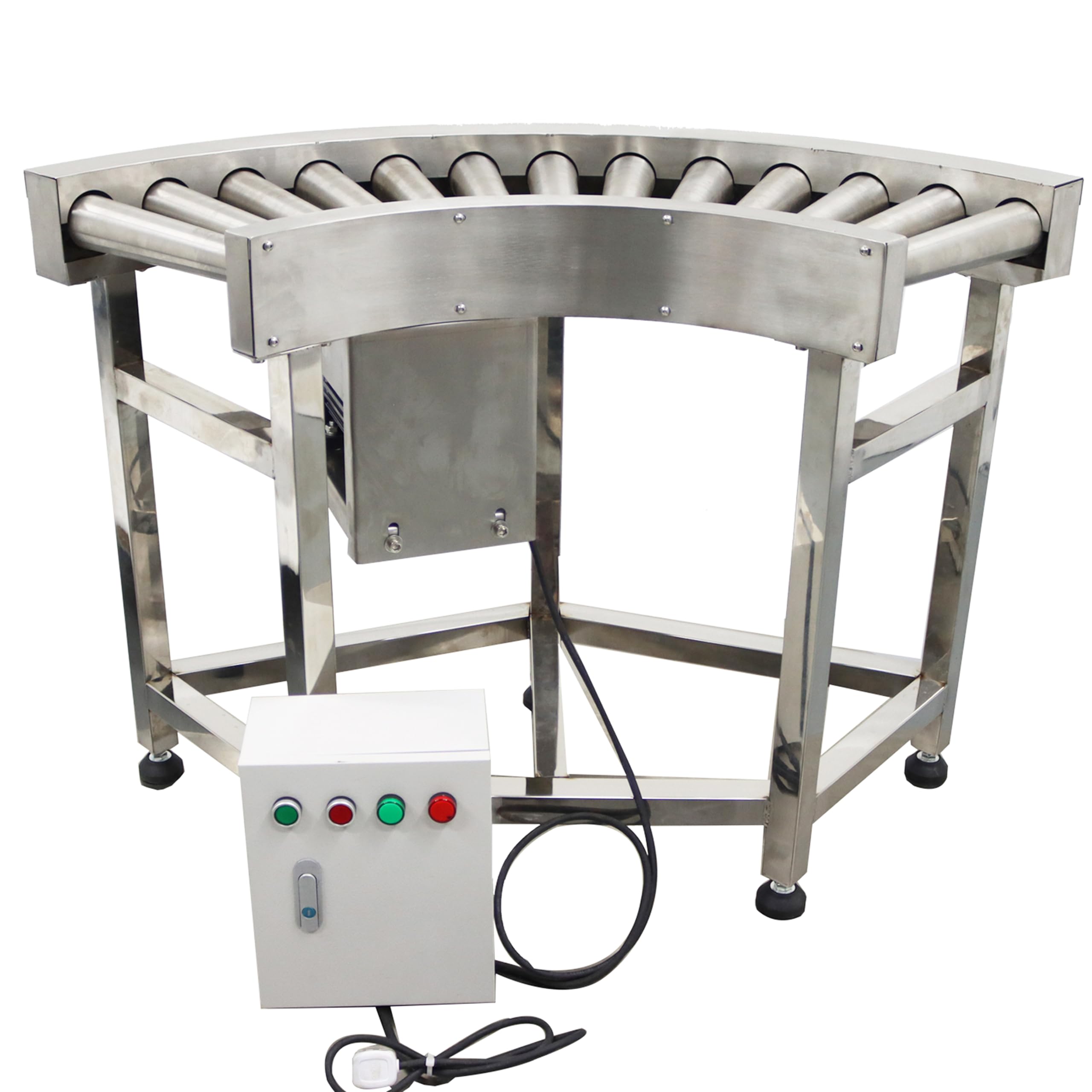 TECHTONGDA 90° Curved Conveyor Roller Type Stainless Steel Frames 11.8inch Wide for Industrial Transport Conveyor Speed Adjustable