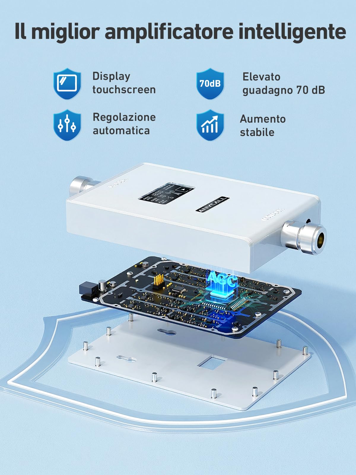 Amplificatore Segnale Cellulare per Banda 3 e 7, 4G LTE 3G GSM Ripetitore Segnale Cellulare per Casa Ufficio Cantina, Compatibile con tutti gli Operatori Europei, Antenna ad alto Guadagno