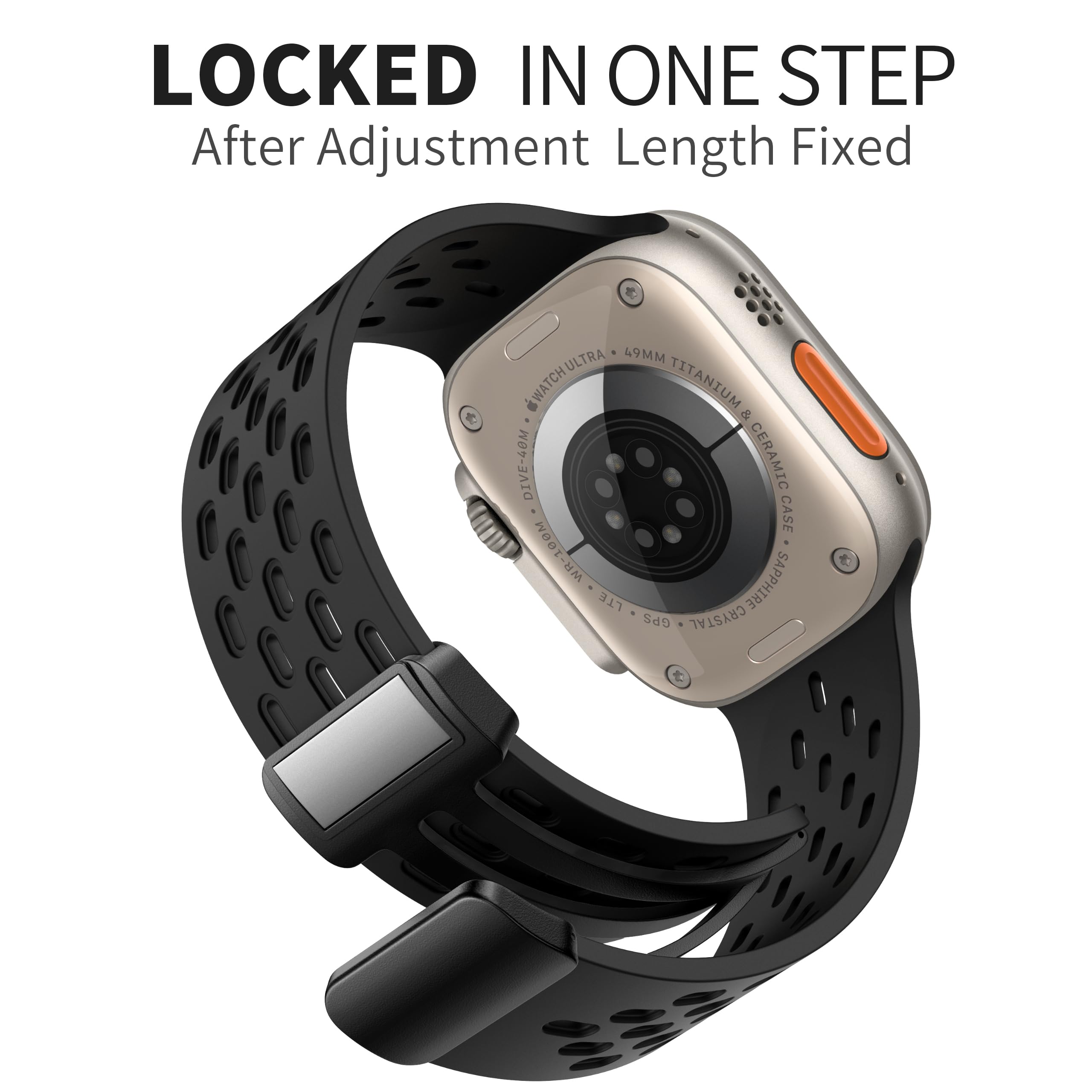 Laxarmer Magnetic Anti Sweat Sport Band for Apple Watch, Waterproof Breathable Silicone Correas. Para Compatible iWatch Ultra SE Series 9/8/7/6/5/4/3/2/1,For Women Men, 42mm 44mm 45mm 49mm-Black