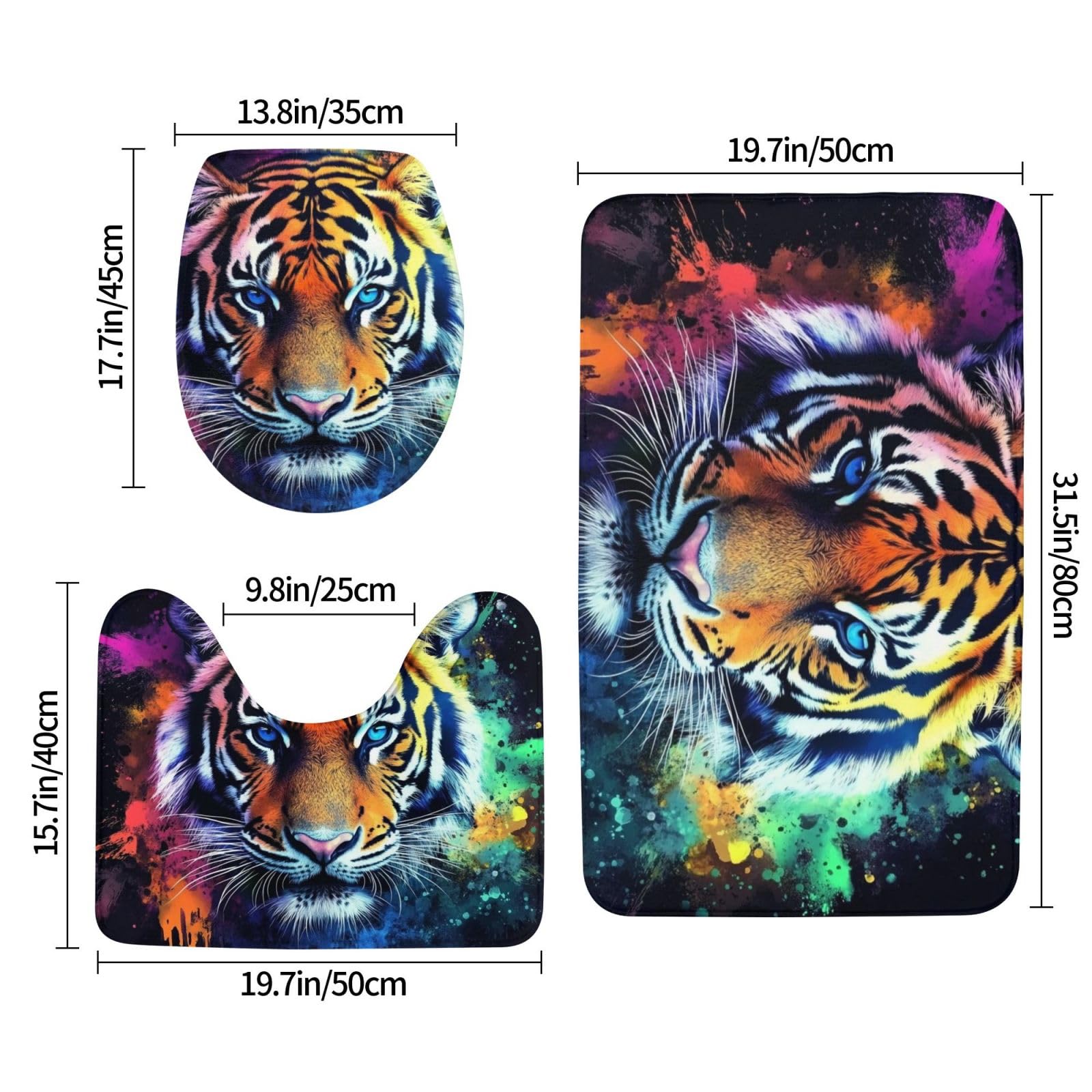 Set di 3 tappeti da bagno a forma di tigre, morbidi e assorbenti, in memory foam e a forma di U, decorazione per la casa, ad asciugatura rapida