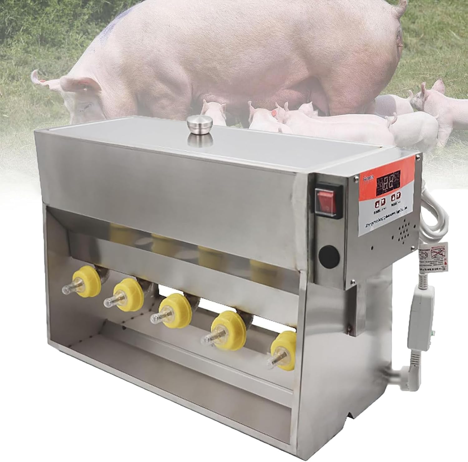 Automatic Livestock Milk Dispenser, Stainless Steel Piglet Lactation Feeder, Automatic Constant Temperature Milk Feeder, Multiple Nipples, Automatic Stirring, Double-Sided, For Farm Nursing 14heads