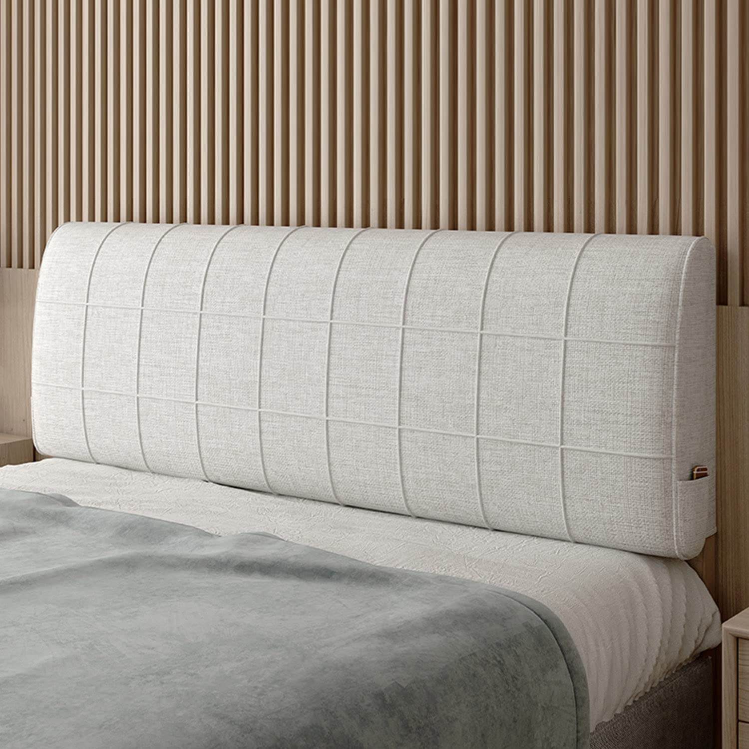 ZZYK Upholstered Wall Mounted Headboard Cushion Linen Pillowboard Headboard Bed Rest Lumbar Support Backrest Bedside Pillow Removable Cover for Home Bedroom Tatami Dorm,White,Bedside 59"/Queen