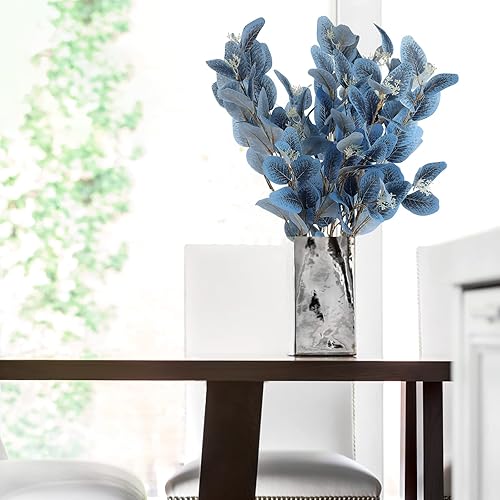 Miniatura 7 de MEUMITY 4 tallos de hojas de eucalipto artificiales, ramas de eucalipto sintético de 37 pulgadas, ramas de eucalipto de seda falsa para fiestas,
