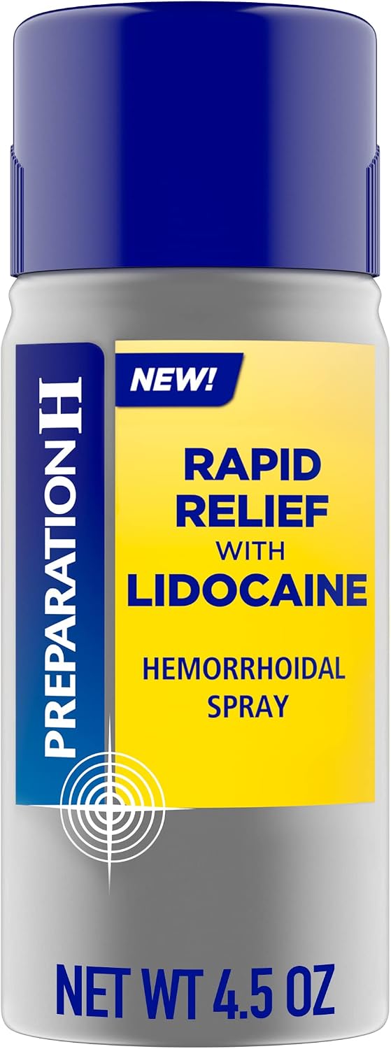 Preparation H Rapid Relief Hemorrhoidal Spray with Lidocaine, No-Touch Numbing Spray for Itching, Burning and Pain Relief - 4.5 Oz Bottle