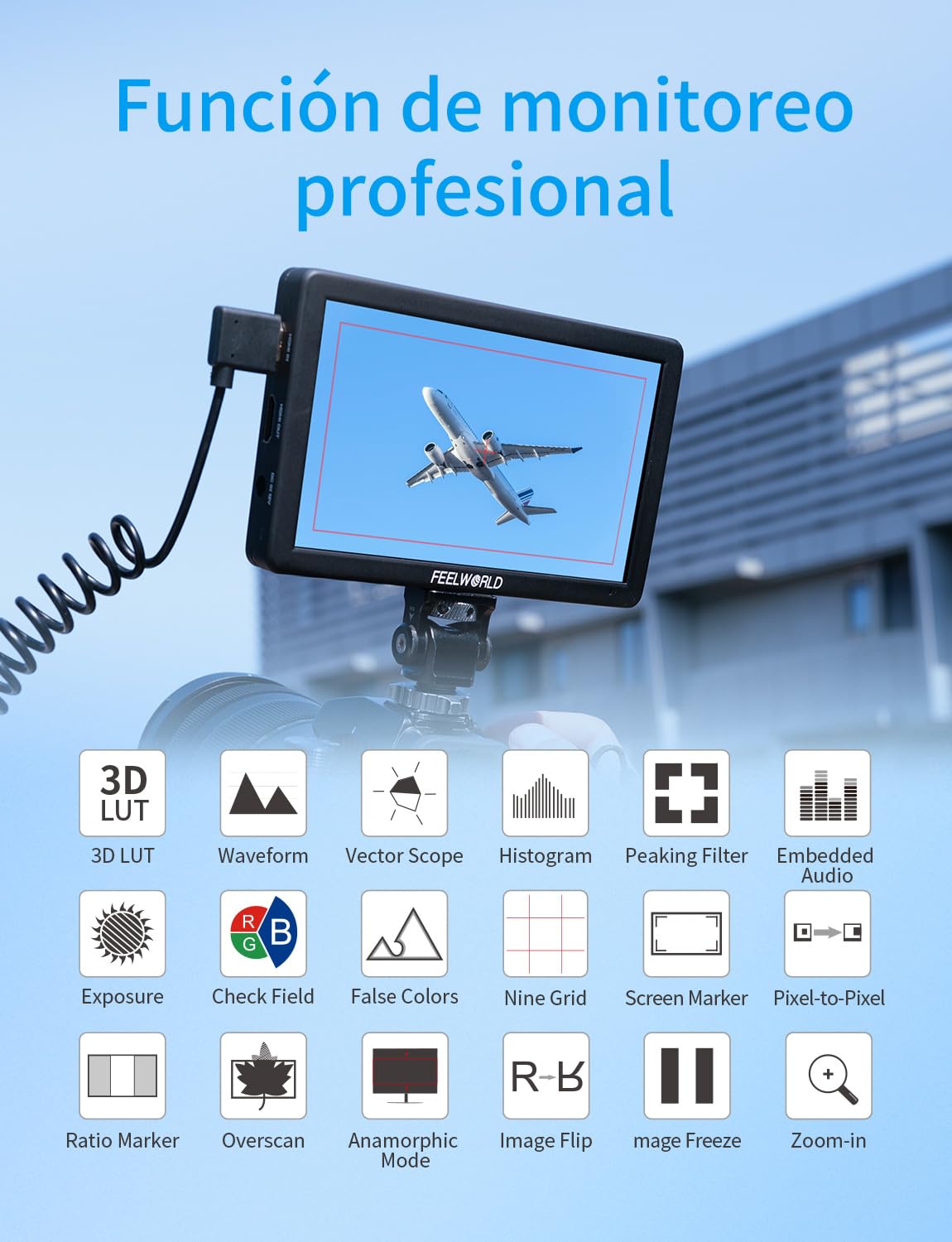 FEELWORLD T6 Monitor de Campo de 6 Pulgadas Carcasa de Aluminio con batería F550 2200mAh y Bolsa, Waveform LUT HDR 4K HDMI 1920x1080 IPS Ligero para Vloggers Fotógrafos Creadores de contenidos
