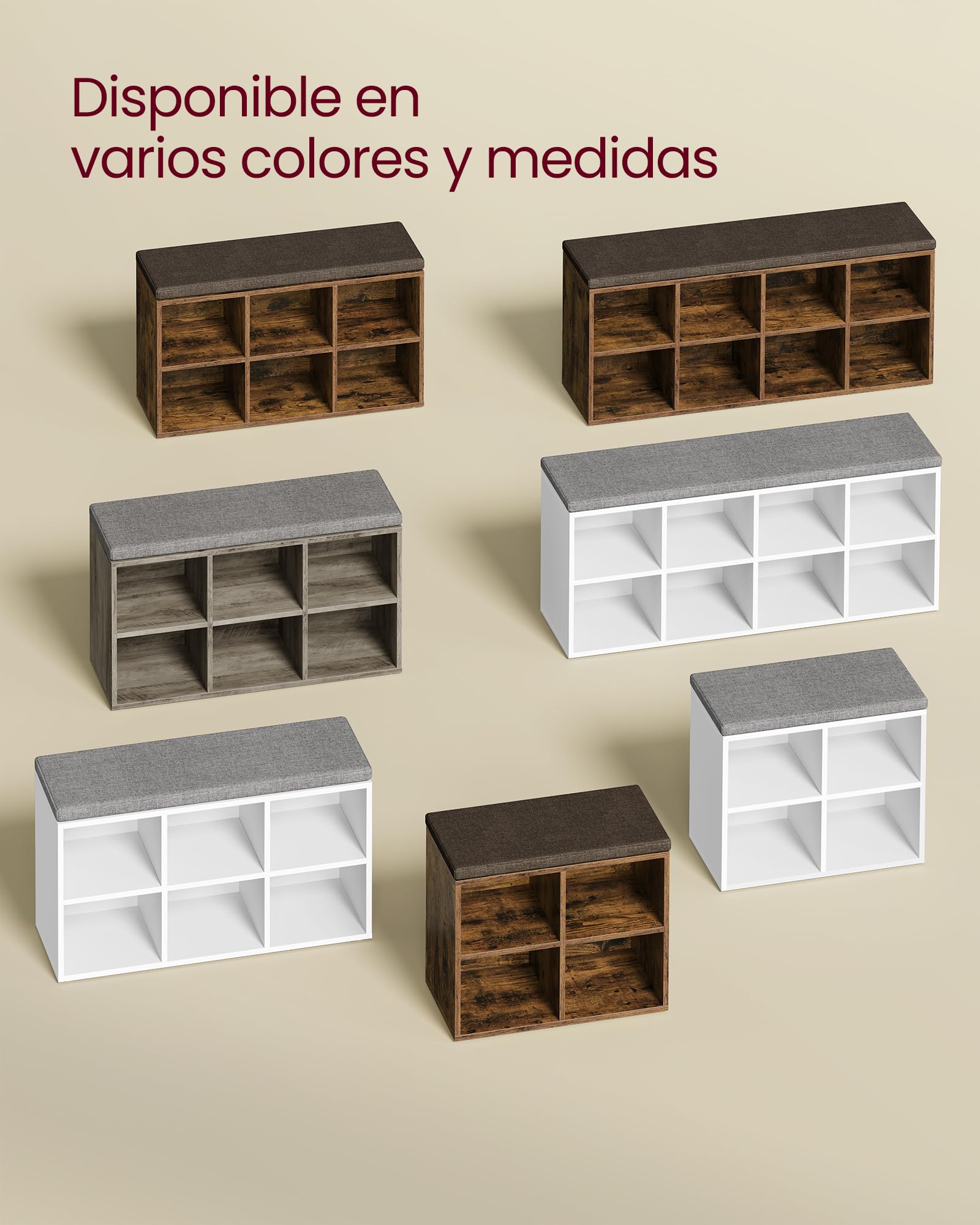 VASAGLE Banco Zapatero, Mueble Zapatero, Banco Recibidor con 4 Compartimentos y Asiento Acolchado, 30 x 105 x 48 cm, Entrada, Dormitorio, Sala de Estar, Blanco y Gris LHS234W01