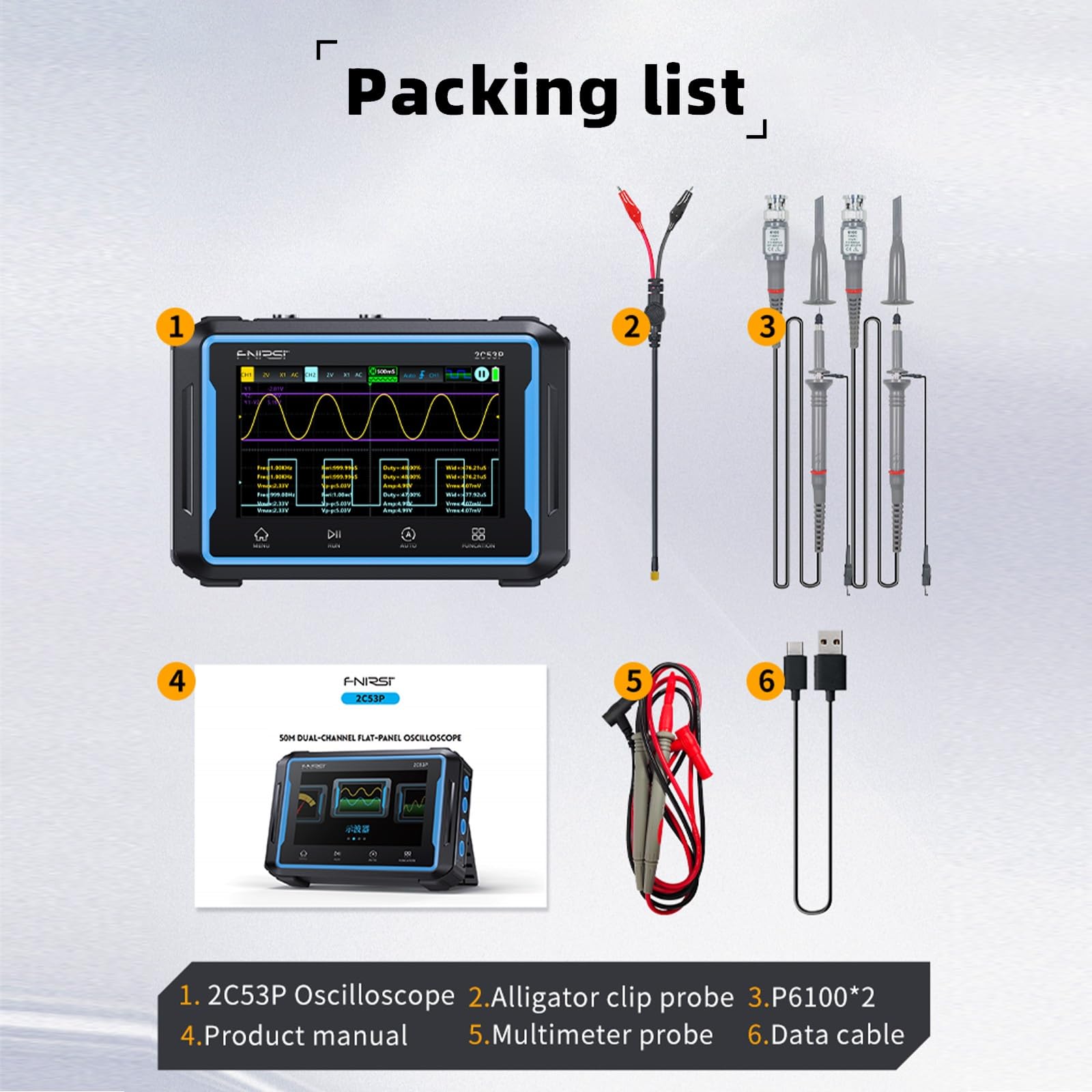 Jadeshay 2C53P Handheld Tablet Oszilloskop Multimeter DDS-Signalgenerator 3IN1 2-Kanal Automobil Oszilloskop Multimeter mit 50MHz Bandbreite 19999 Zählungen 250MS/s Abtastung 4,3-Zoll-Touchscreen