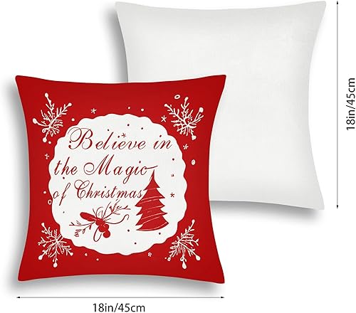 Miniatura 2 de ARTHMOM Juego de 4 fundas de almohada de Navidad de 18 x 18 pulgadas, fundas de almohada decorativas de Navidad rojas y blancas, fundas de cojín