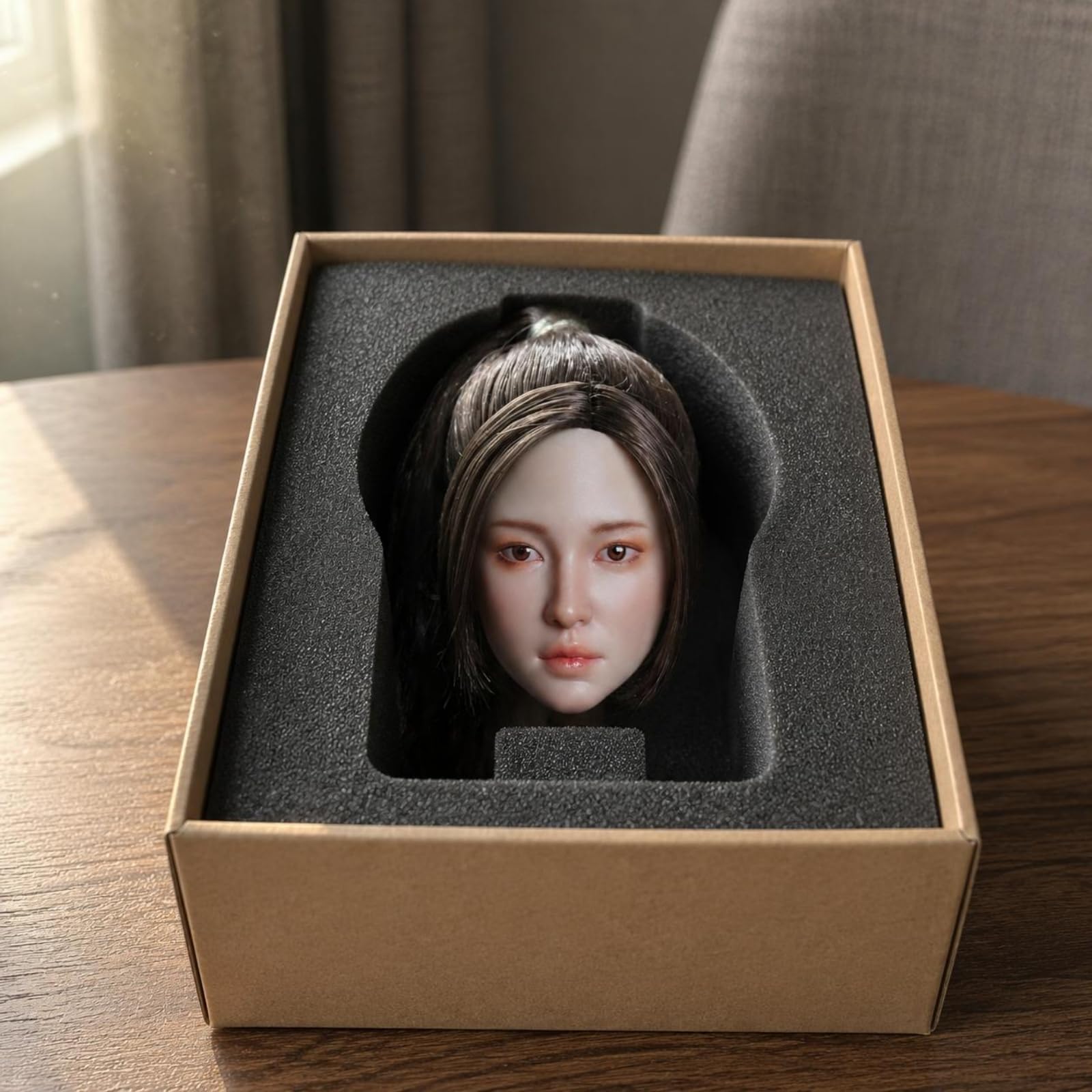 Testa di Bambola Femminile per Action Figure Accessorio per Personaggio per Corpo da 12 Pollici Materiale Sintetico Adatta per Display su, Marrone Scuro Coda Di Cavallo