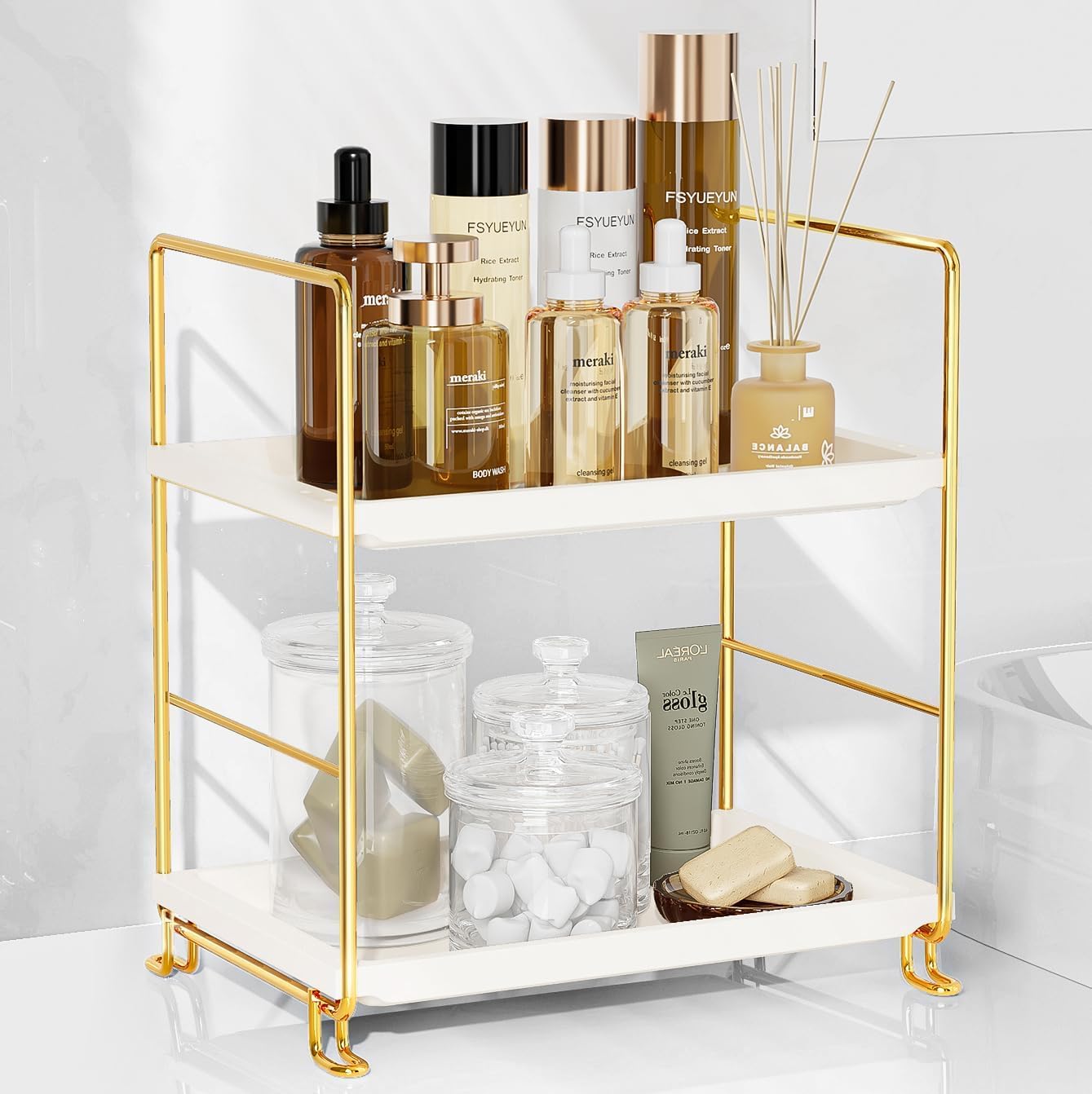 FSyueyun 2-Tier Bathroom Countertop Organizer, Tool-Less...