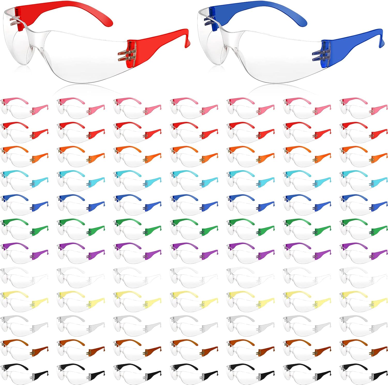 Youyole 84 Pairs Safety Glasses for Men and Women Protective Glasses Bulk Protective PC Lens Unisex Clear Anti Scratch Eyewear Safety Goggle 7 Colors
