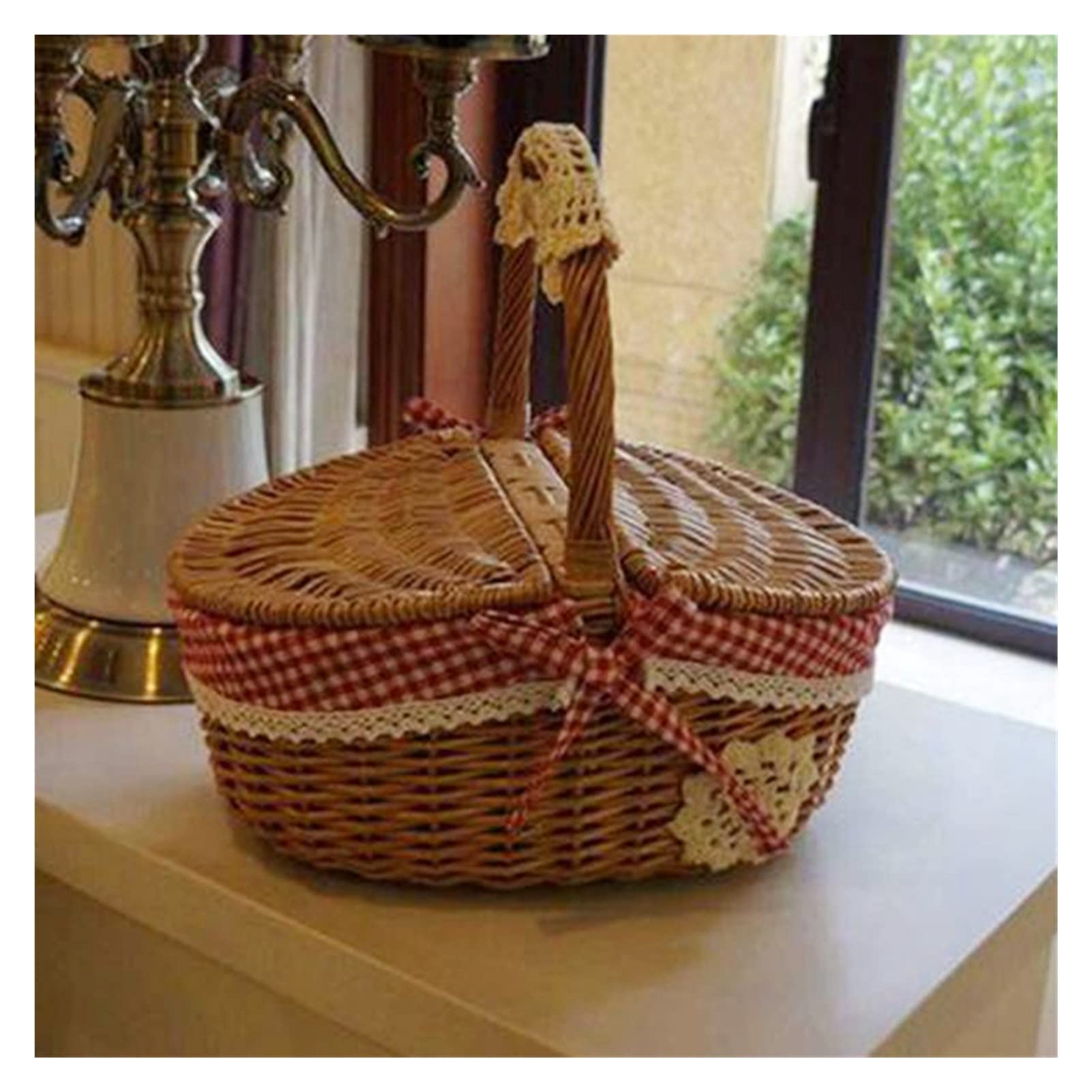 Handmade Camping Picnic Basket Zakupy Organizator Kosz I Rękojeść (Color : Brown)