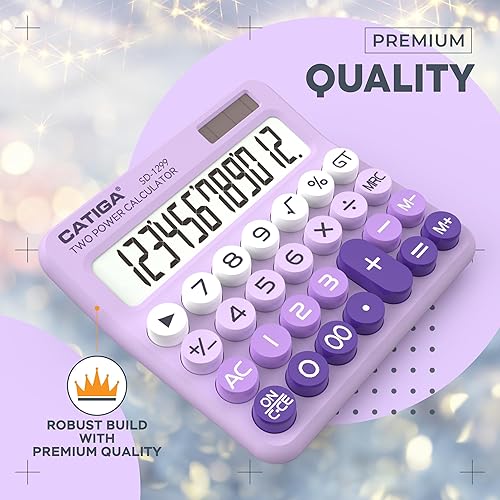 Miniatura 3 de CATIGA Calculadora de interruptor mecánico con energía solar y batería doble, pantalla LCD grande de 12 dígitos, calculadora de escritorio estética