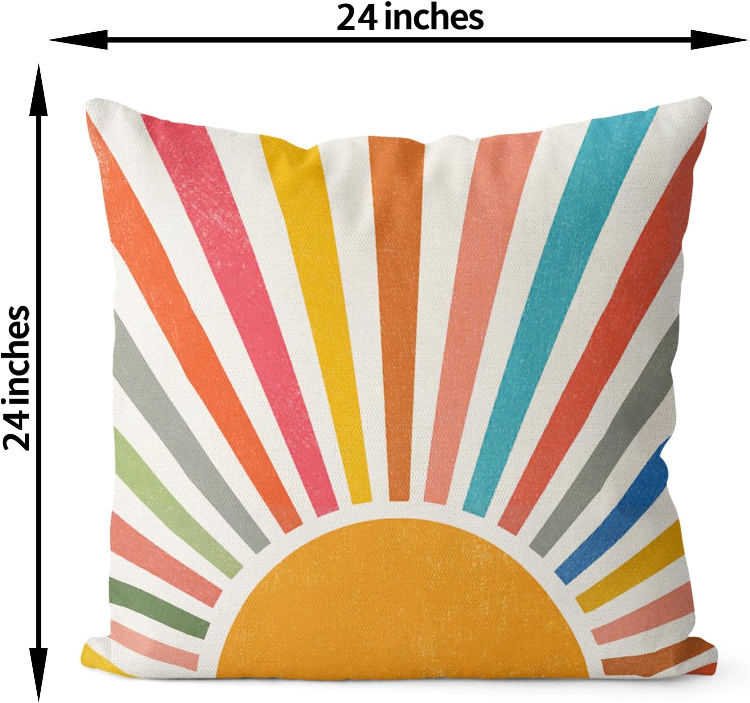 Summer Pillow Covers 24x24 Set of 2 Colorful Stripes Yellow Sunshine Outdoor Throw Pillows Boho Rainbow Sun Decorative Pillowcase Linen Modern Farmhouse Cushion Case for Home Bedroom Decor