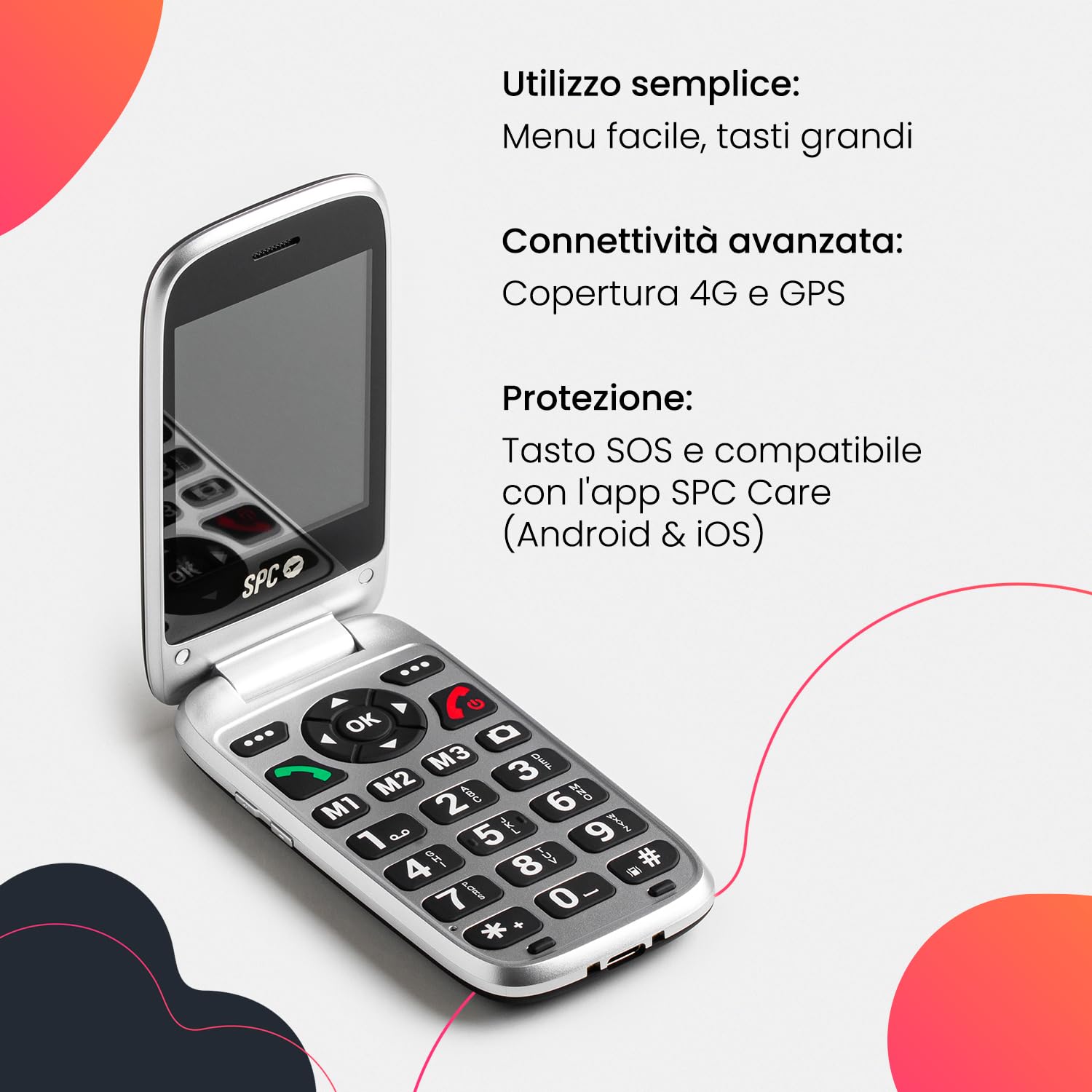 SPC POLARIS - Telefono senior, tasti grandi, GPS, gestione remota | Compatibile con l'app SPC Care: gestione remota, SOS, avvisi sicurezza, volume alto, 3 memorie dirette e 4G