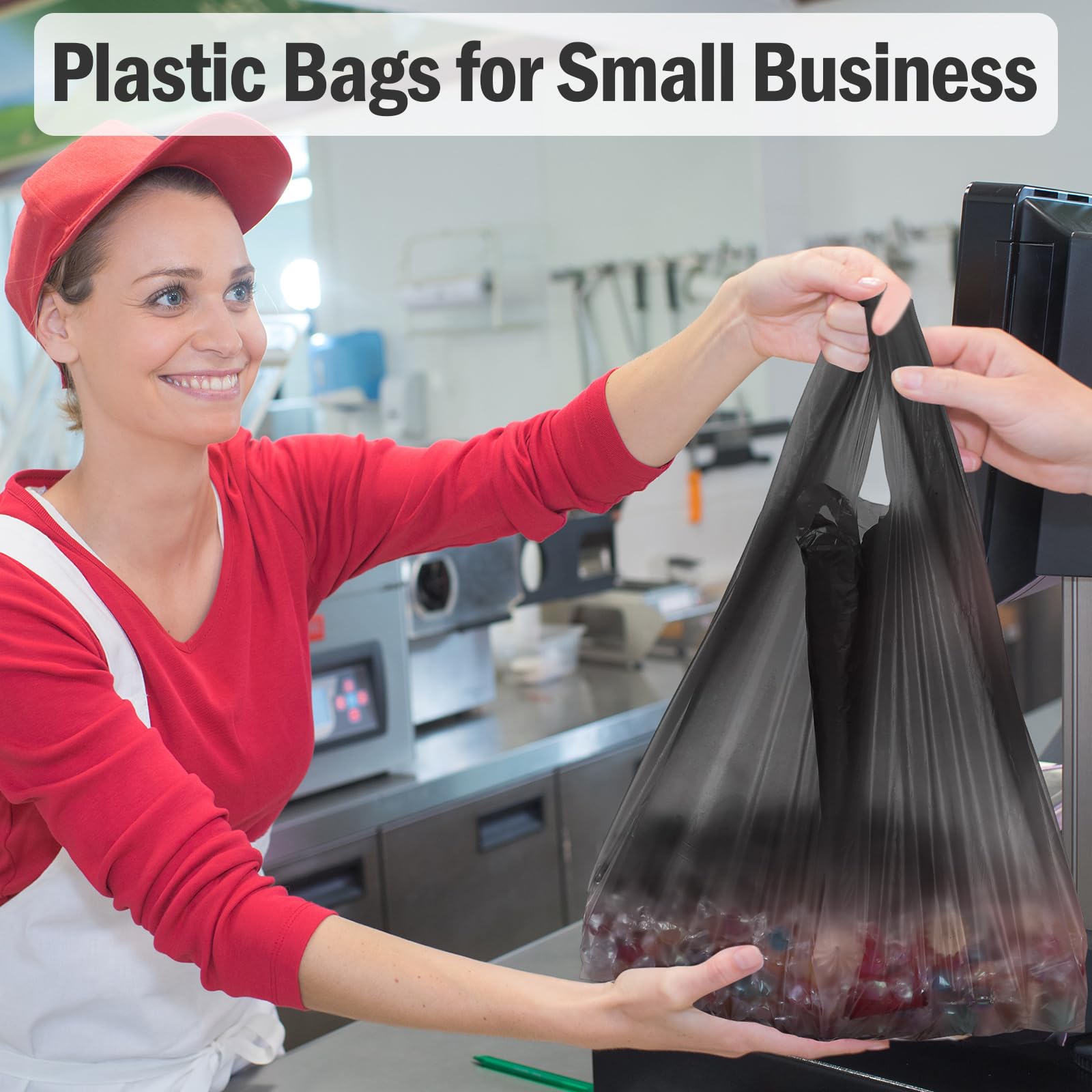 T Shirt Bags, Black Grocery Plastic Bags With Handles Shopping Bags In