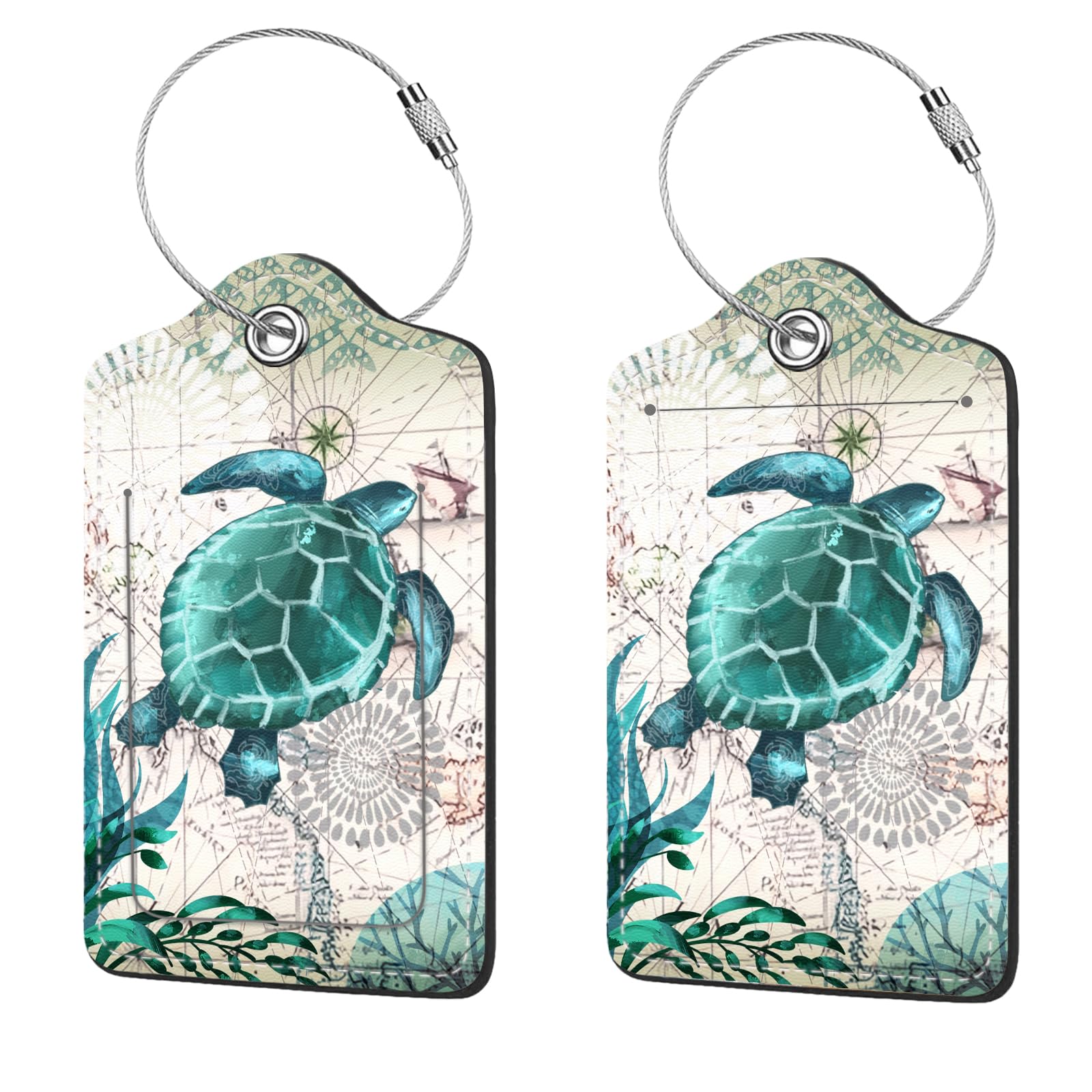 2 Pcs Luggage Tags for Suitcase, Cute Unique PU Leather Travel Bag Tag with Privacy Cover ID Label Address Card and Durable Metal Ring Suitable for