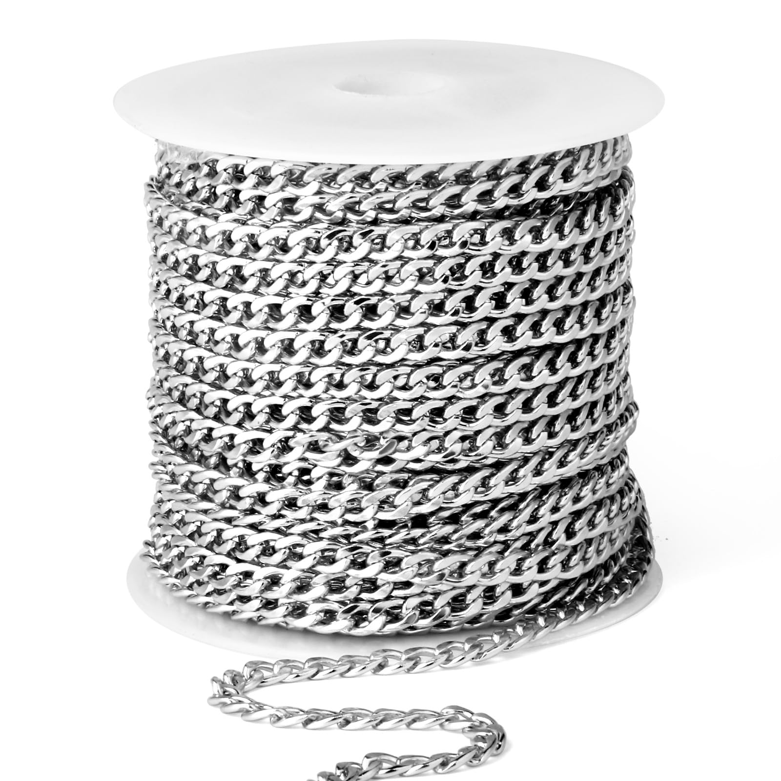 Photo 1 of [33 Ft] Stainless Steel Cuban Chains Roll, 3.5mm Width 304 Stainless Steel Curb Link Chains Spool Bulk for Jewelry Making